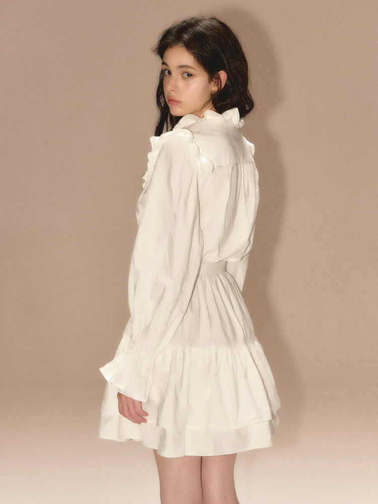 Lace Collar Flying Sleeve Shirt Dress