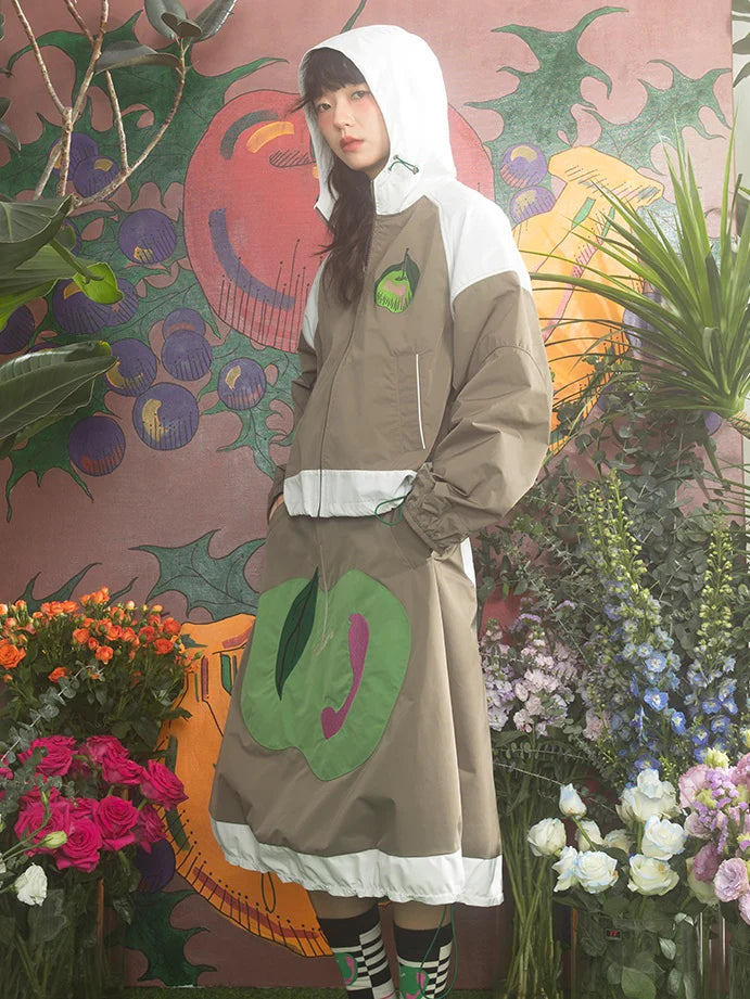 Contrast Stitching Hooded Windbreaker & Patchwork A-Line Skirt- Outfit Ideas