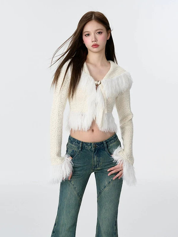 Fur Stitch Knitted Texture Short Cardigan