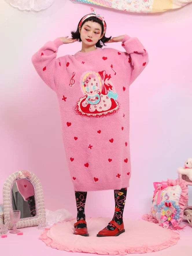 Pink Love Cat Sweater Skirt- Outfits Aesthetic