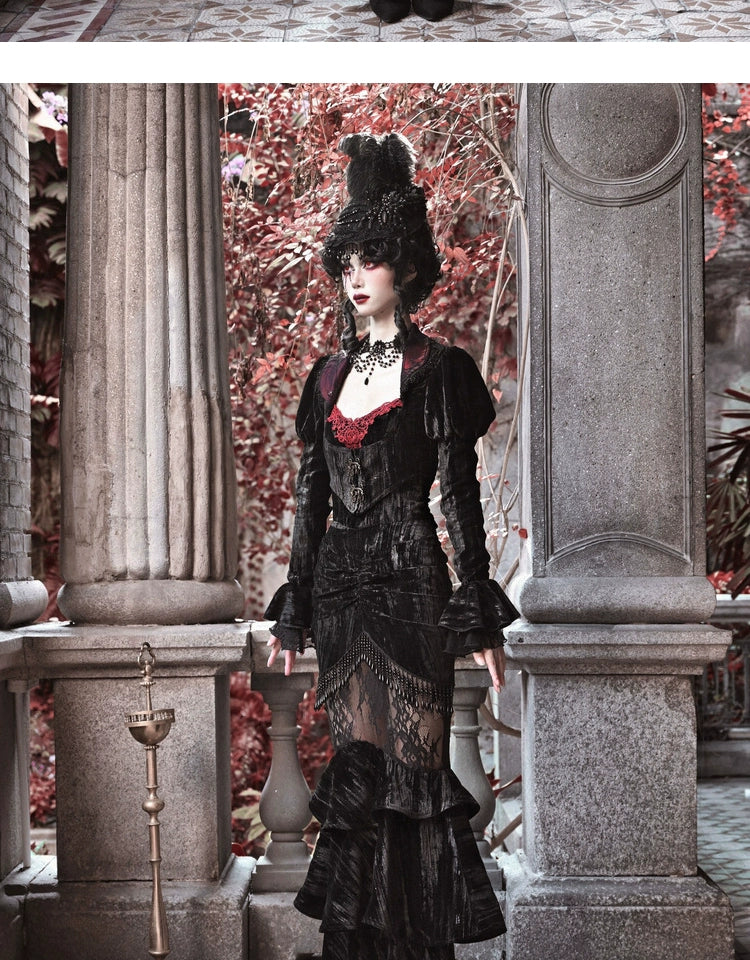 Duchess Lady - Gothic Halloween Velvet Spider Web Court Jacket Cardigan Top #PN-5009