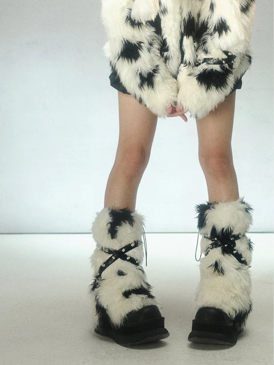 Rivet Belt Eco-friendly Fur Plush Leg Warmers