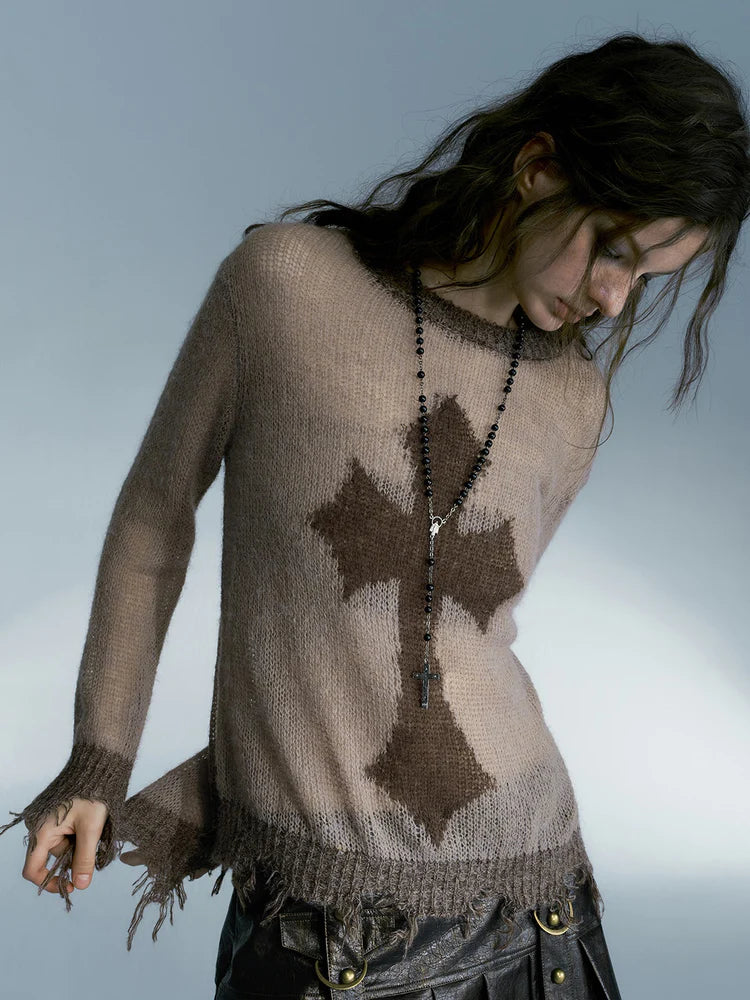 Cross Design Loose Sweater- Outfit Ideas