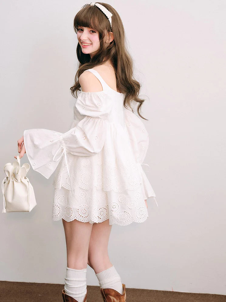 Cut Work Lace Long Sleeve Doll Dress