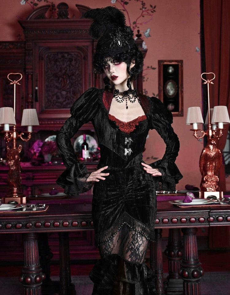 Duchess Lady - Gothic Halloween Velvet Spider Web Court Jacket Cardigan Top #PN-5009