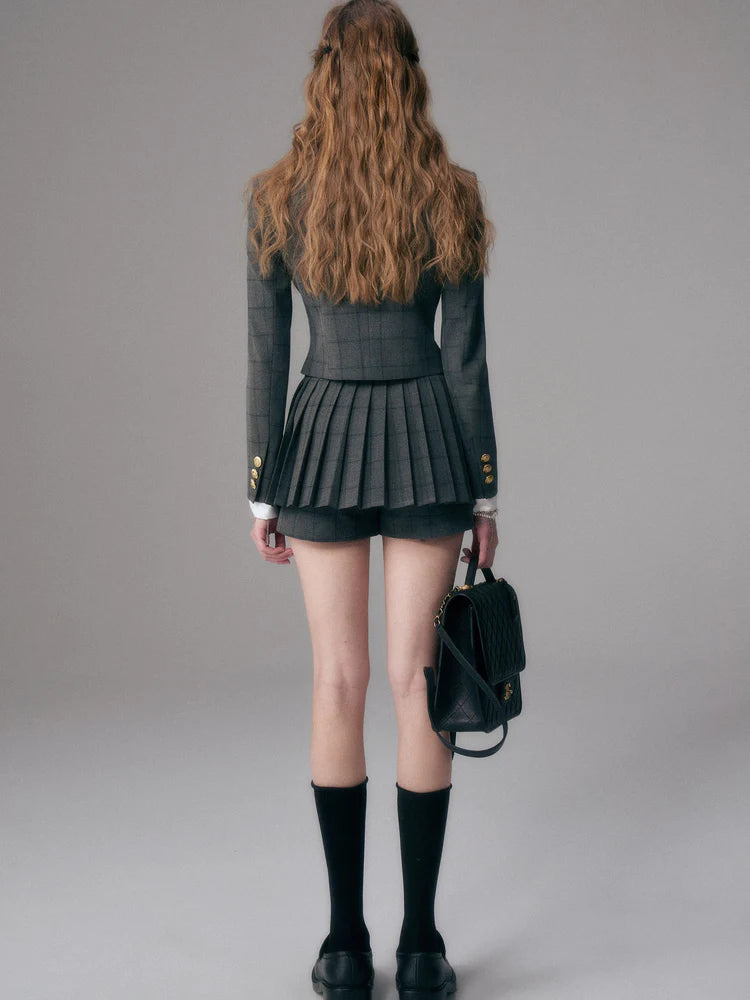 British College Style Short Jacket & Pleated Skirt Pants