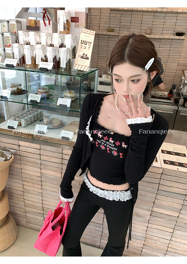 Slimming Celestial Pants Jennie Style Lace Splice Elastic Low-waist Micro Flare Pants Women's Casual Trousers