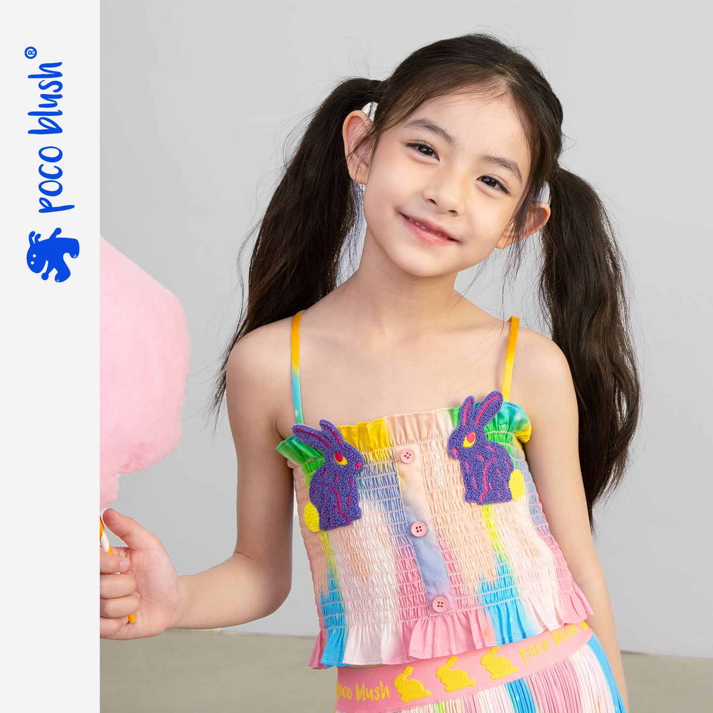 Pocoblush Original Neon Phantom Double Rabbit Suspenders, a summer essential for girls, made of pure cotton, versatile as a vest worn outside.