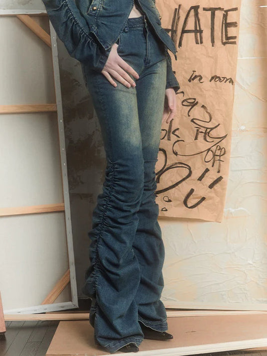 Pleated Stacked Denim Pants- Outfit Ideas