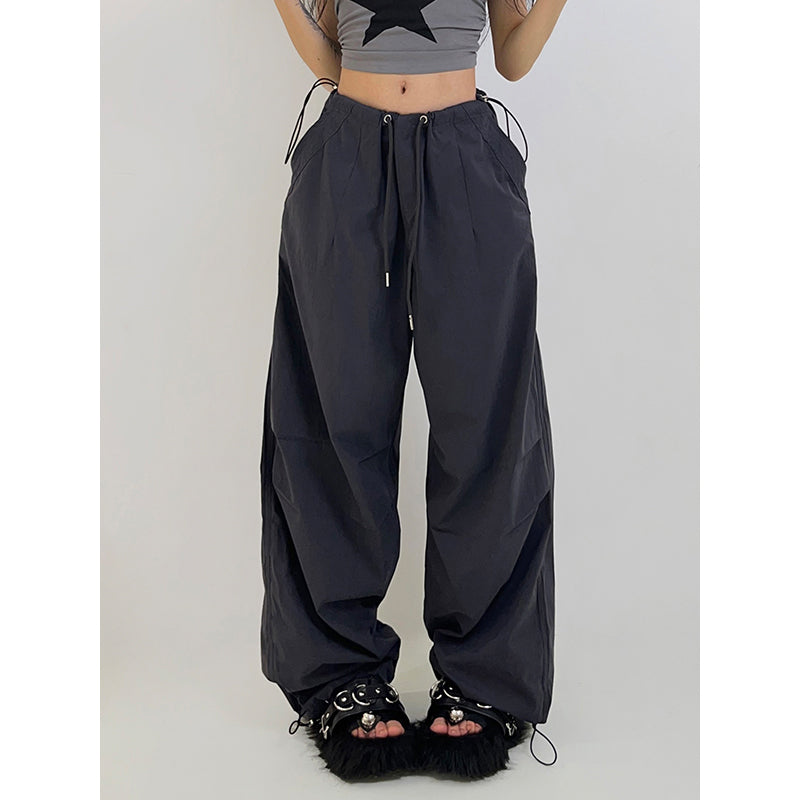 AN JITT Peach Collection" Grey Parachute Pants New American Style Drawstring Utility Pants Wide-Leg Casual Pants for Women Spring/Summer