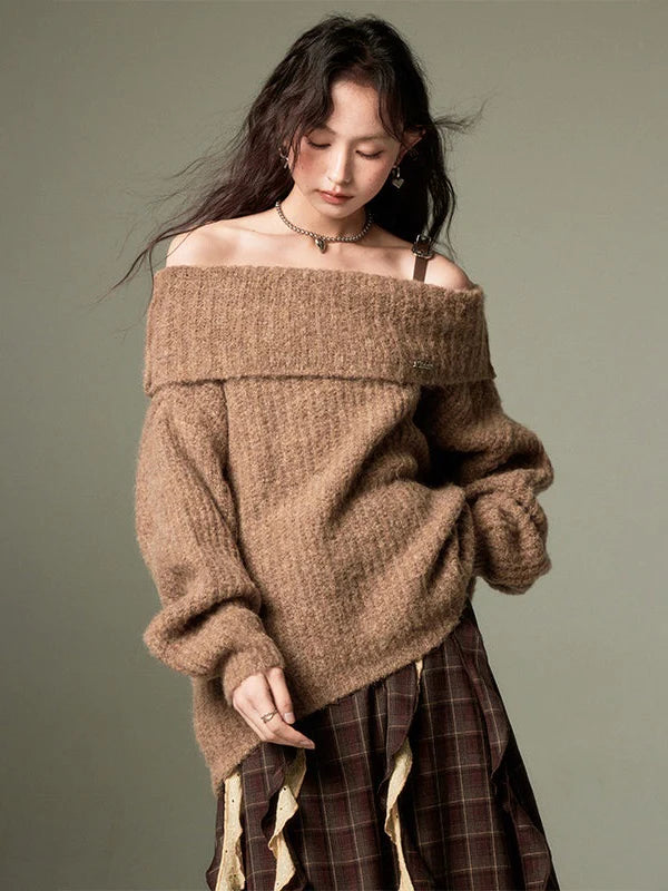 One-Shoulder Strap Loose Sweater