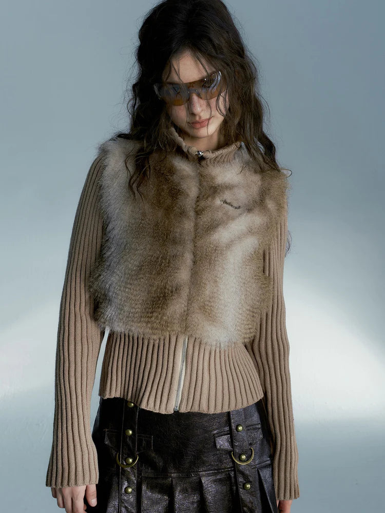 Knitted Switching Eco-Friendly Fur Jacket- Outfit Ideas