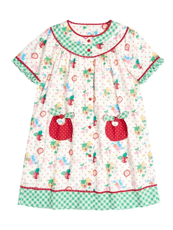 Strawberry Bear Print Loose One-piece- Simple Outfits