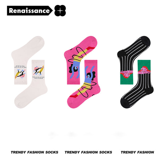 Renaissance original women's socks, autumn and spring new dopamine mid-length tube socks, INS trendy Barbie girls cotton socks- 8201 Barbie Girl