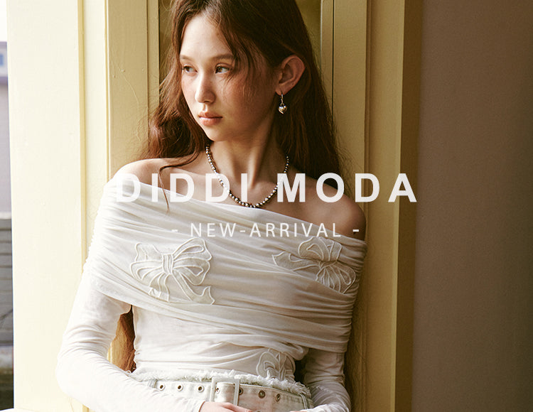 DIDDI MODA Butterfly Knot Hollow Patch Embroidery One-Shoulder Top Women's High-end Sense Temperament Age-reducing Long Sleeve T-shirt