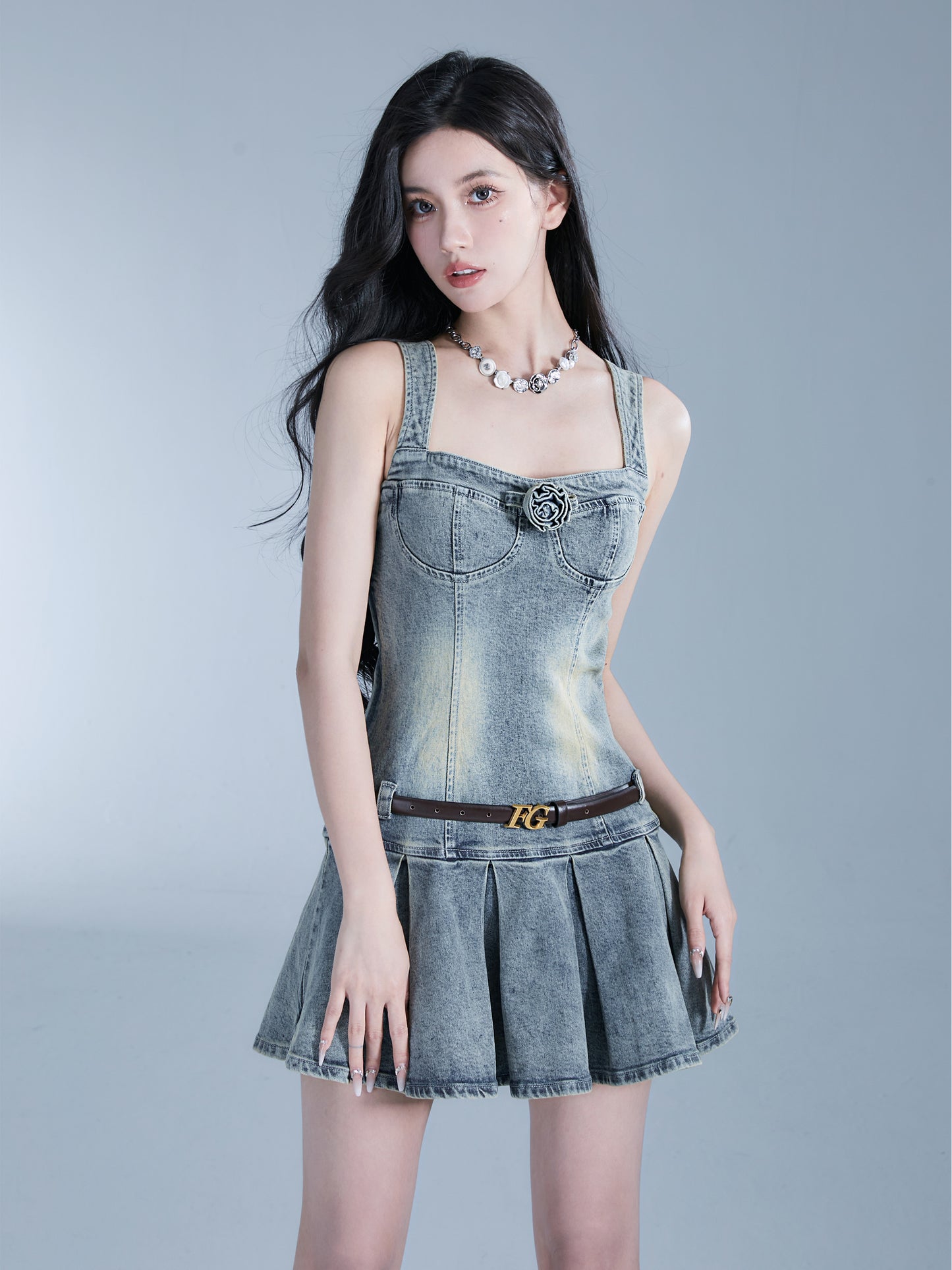 fragileheart's Fragile Heart Store, Denim Holiday Rose Denim Dress, Vintage and Spicy Suspender Dress