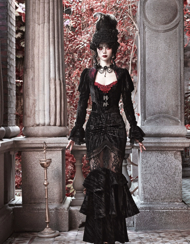 Duchess Lady - Gothic Halloween Velvet Spider Web Court Jacket Cardigan Top #PN-5009