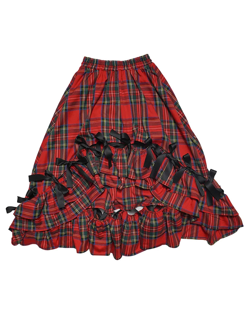 Fish-Tail Plaid Cat Ribbon Frill Gothic Lorita Skirt