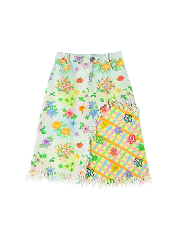 Flower Floral A-line High Waist Skirt