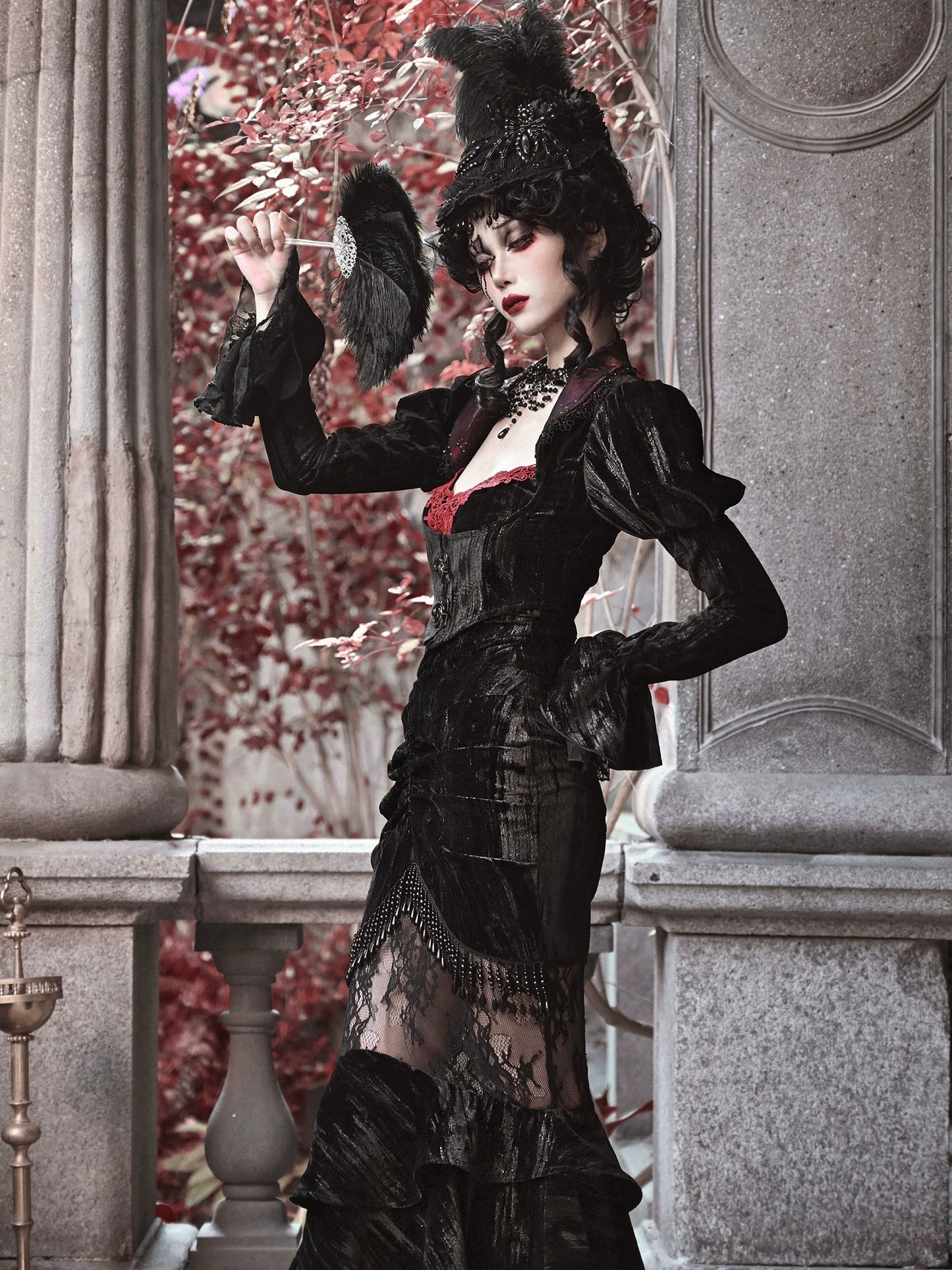 Duchess Lady - Gothic Halloween Velvet Spider Web Court Jacket Cardigan Top #PN-5009