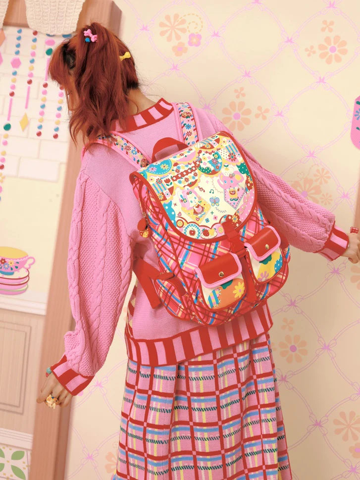 Plaid Pu NYLON BACKPACK- Simple Outfits