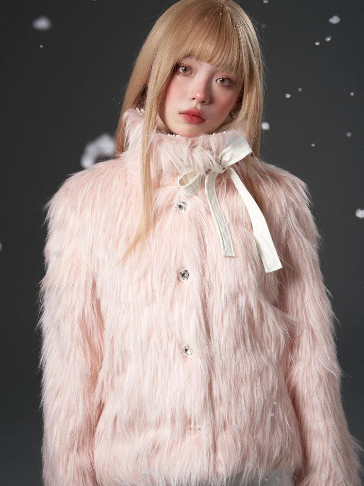 Gradient Detachable Design Long Hair Fur Jacket