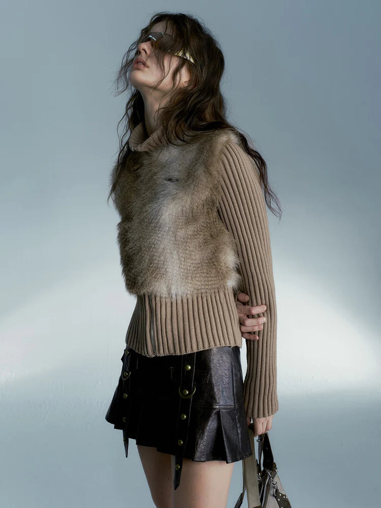 Knitted Switching Eco-Friendly Fur Jacket- Outfit Ideas