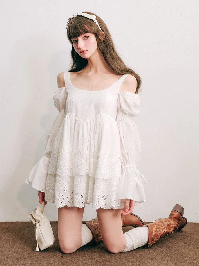 Cut Work Lace Long Sleeve Doll Dress