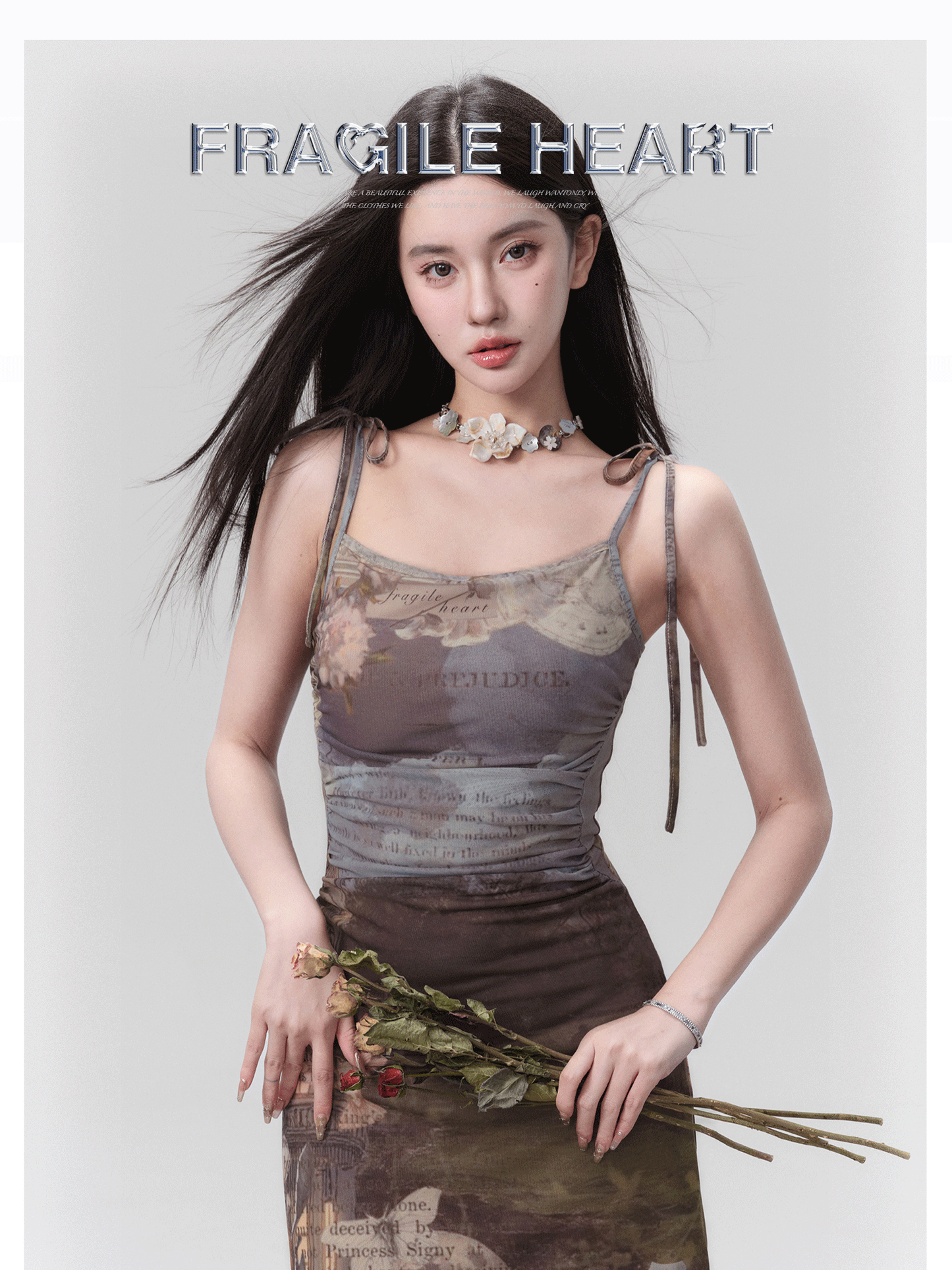 fragileheart Fragile Store · Falling Dream Vintage Printed Oil Painting Dress Slim Knitted Sling Dress