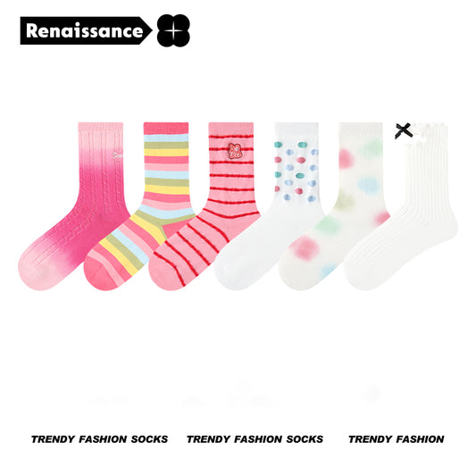 Renaissance original women's socks, autumn and spring new dopamine mid-length tube socks, INS trendy Barbie girls cotton socks-  Barbie Girl Series