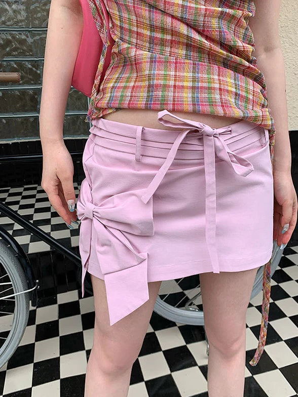 Three-dimensional Bow Low Waist Miniskirt Skirt- Outfits Aesthetic