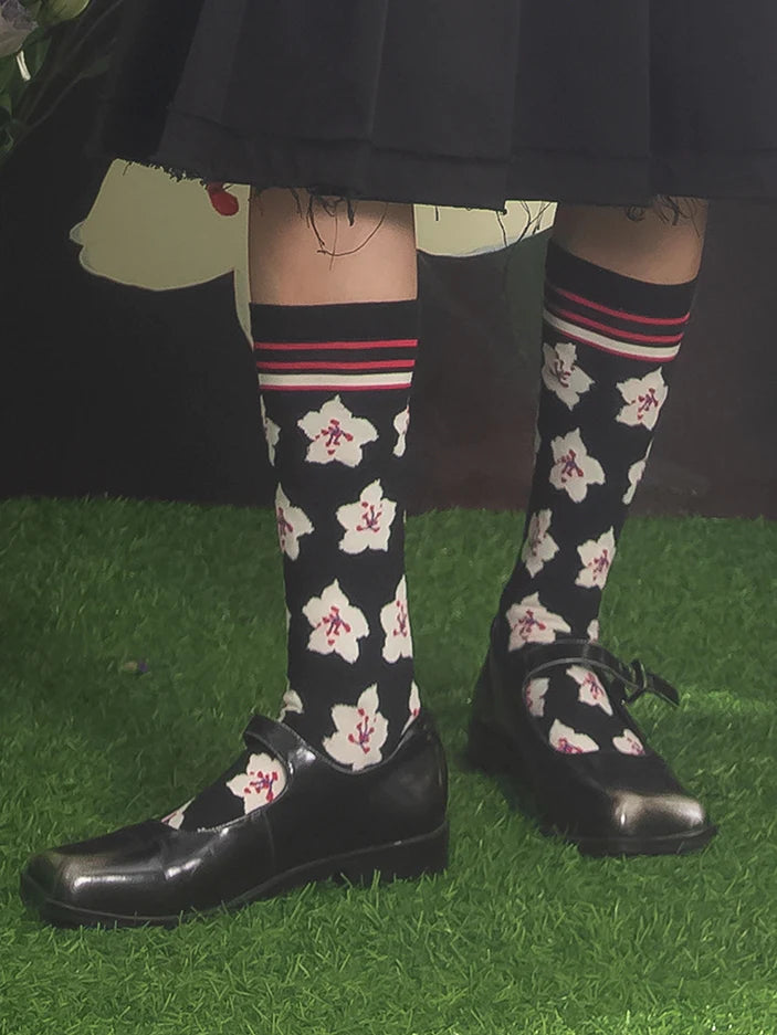 Sakura Jacquard Socks- Outfits Aesthetic