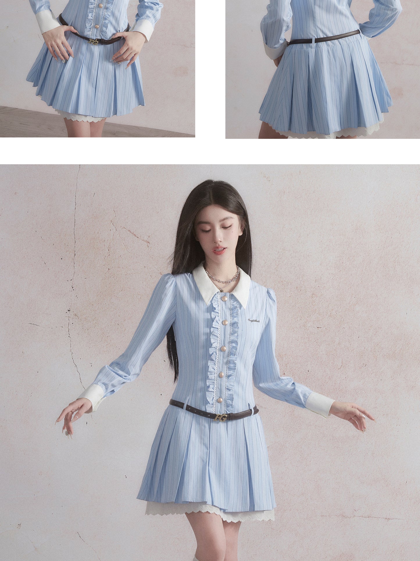 fragileheart Fragile Store Sweet College Style Blue Striped Shirt Dress French Birthday Dress