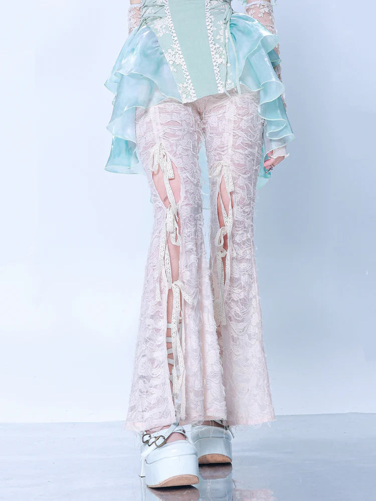 Y2K High Waist Rose JACQUARD LACE PANTS- Outfits Aesthetic