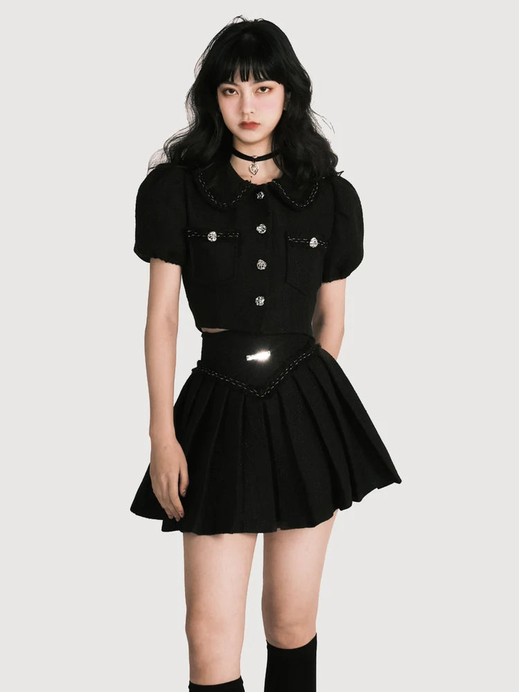 Doll Collar Puff Sleeves Top & Skirt