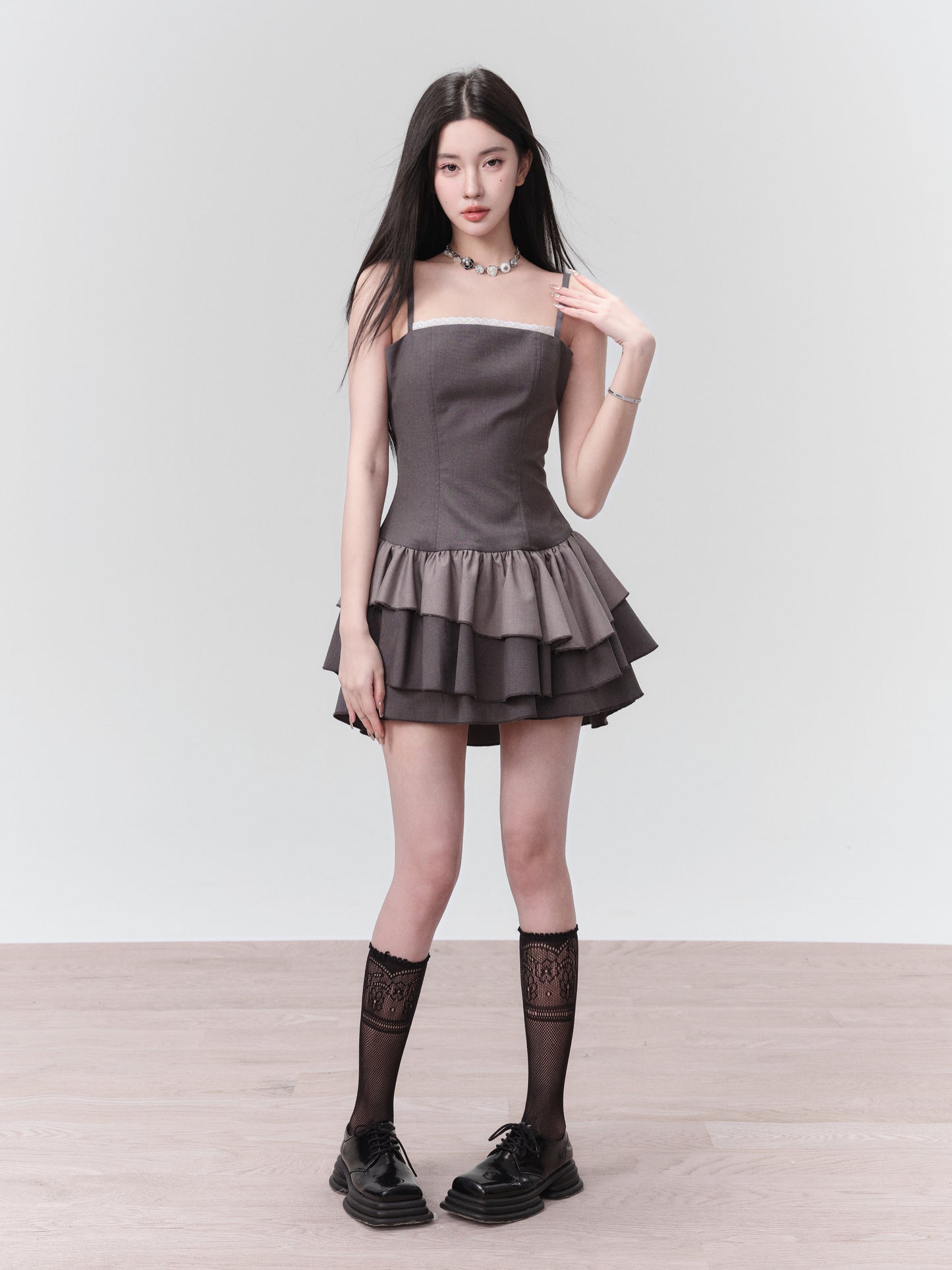 fragileheart Fragile Store · Gray outfit, versatile sweet and salty gray lace spliced suspender princess dress