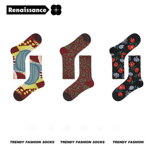 Renaissance original women's socks, autumn and spring new dopamine mid-length tube socks, INS trendy Barbie girls cotton socks - R8195 Warm Sunshine Overlay