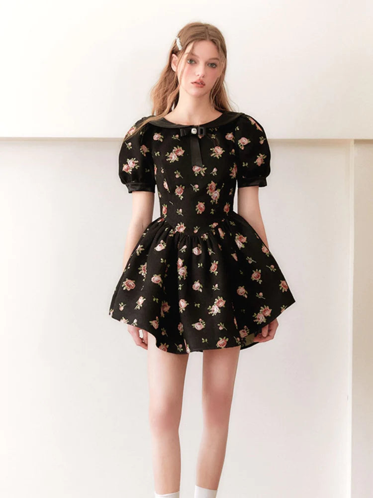 Rose Print Princess Puff Dress