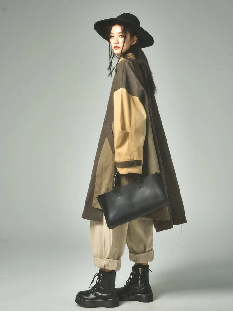 Retro Stitching Long Loose Cape Detachable Coat