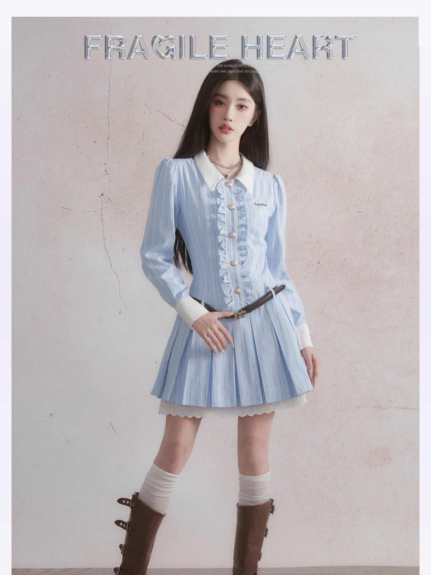 fragileheart Fragile Store Sweet College Style Blue Striped Shirt Dress French Birthday Dress