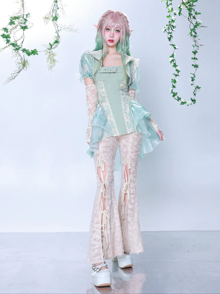 Y2K High Waist Rose JACQUARD LACE PANTS- Outfits Aesthetic