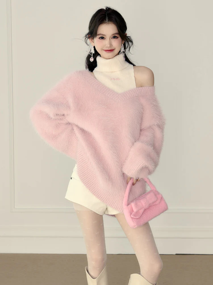 Fake Two-Piece Turtleneck Sweater