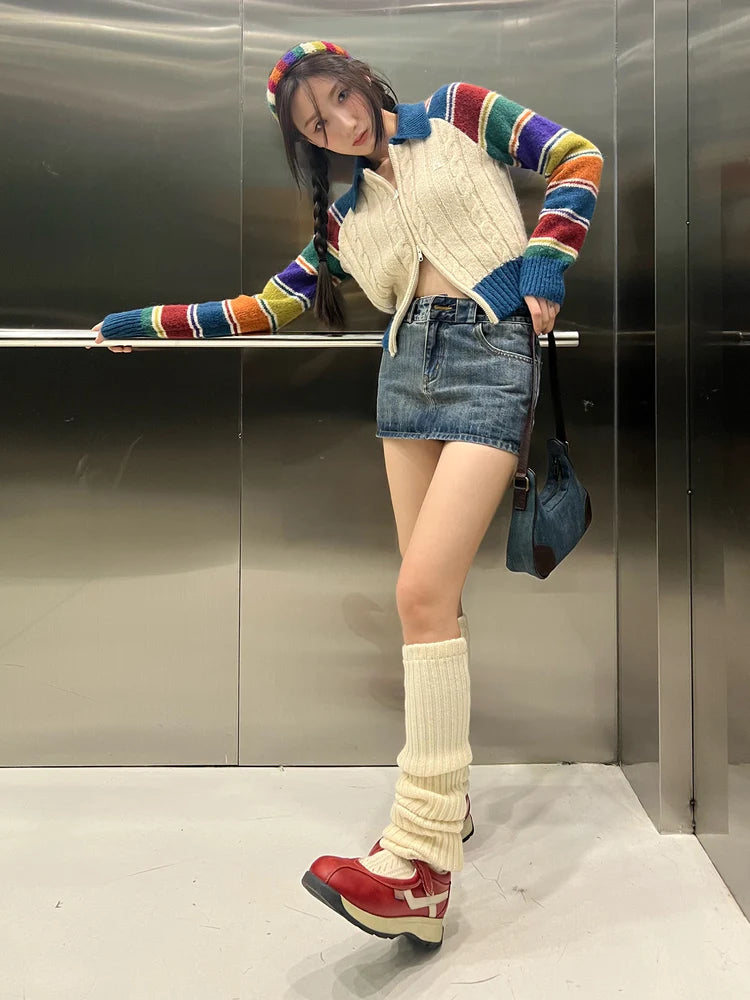 Rainbow Striped Raglan Sleeve Cardigan