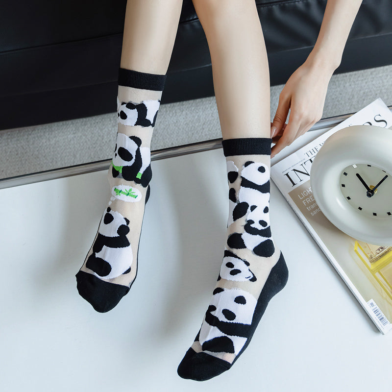 CrazySox's spring and summer individual glass silk socks for women, trendy mid-calf socks with a college-style, simple and thin silk stockings.