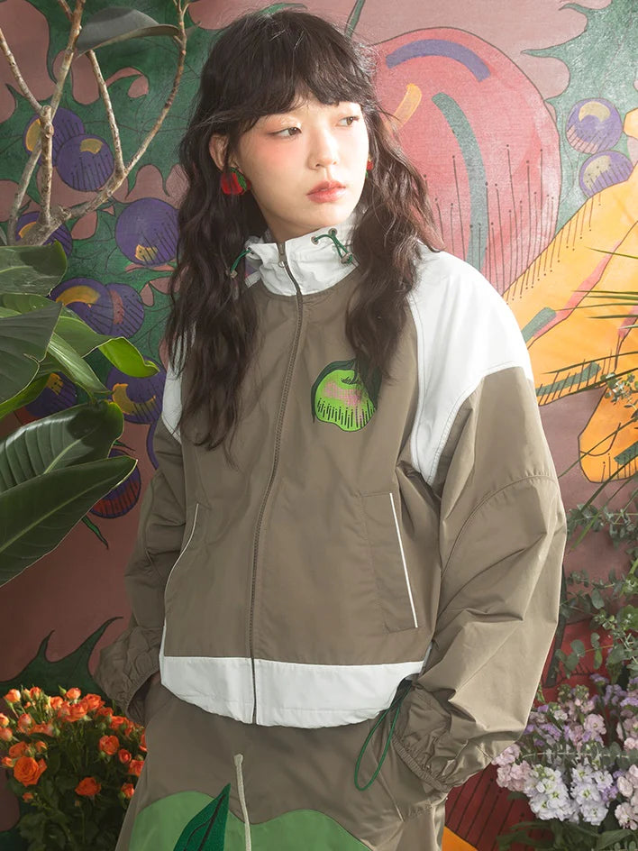 Contrast Stitching Hooded Windbreaker & Patchwork A-Line Skirt- Outfit Ideas