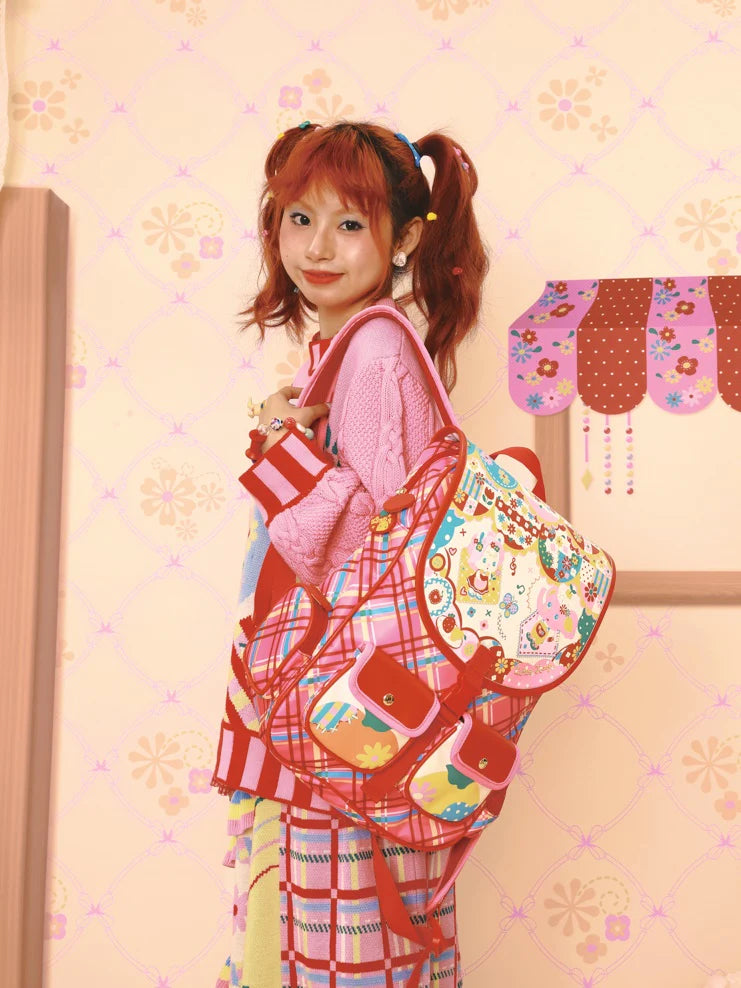 Plaid Pu NYLON BACKPACK- Simple Outfits