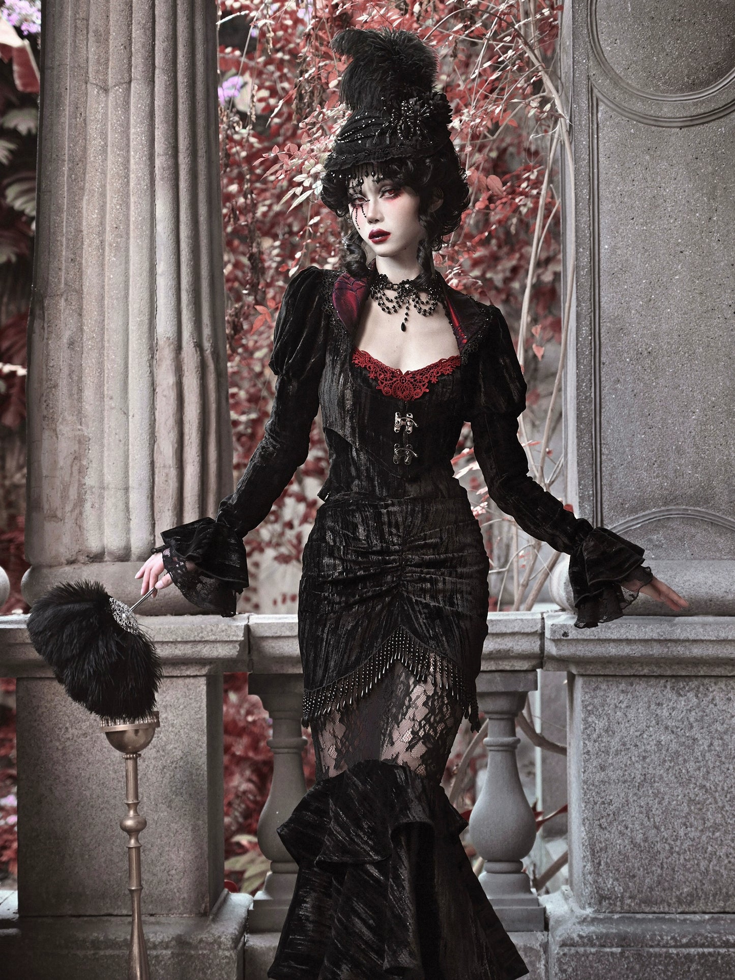 Duchess Lady - Gothic Halloween Velvet Spider Web Court Jacket Cardigan Top #PN-5009