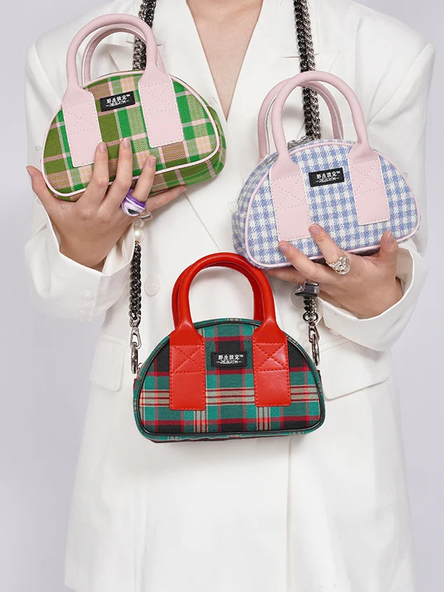 Plaid Contrast Color Mini Bag