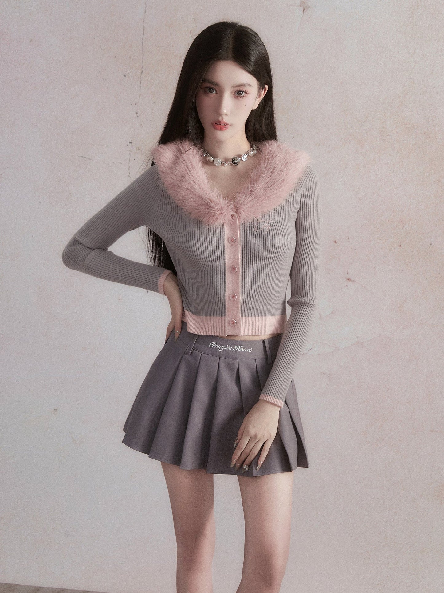 Fur Collar Knit Cardigan