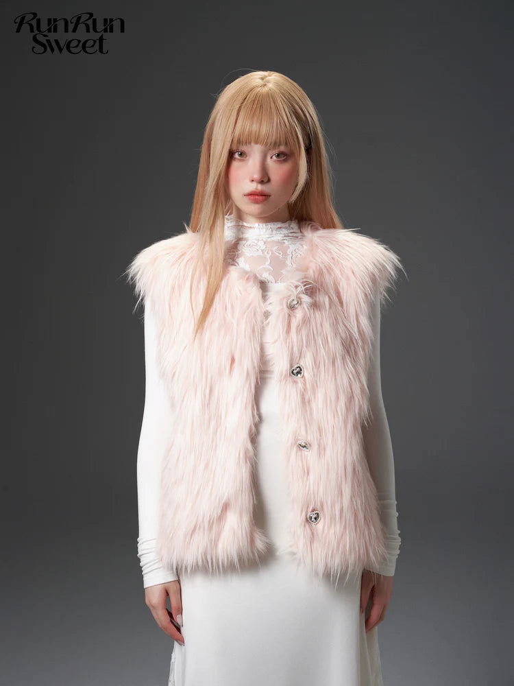 Gradient Detachable Design Long Hair Fur Jacket